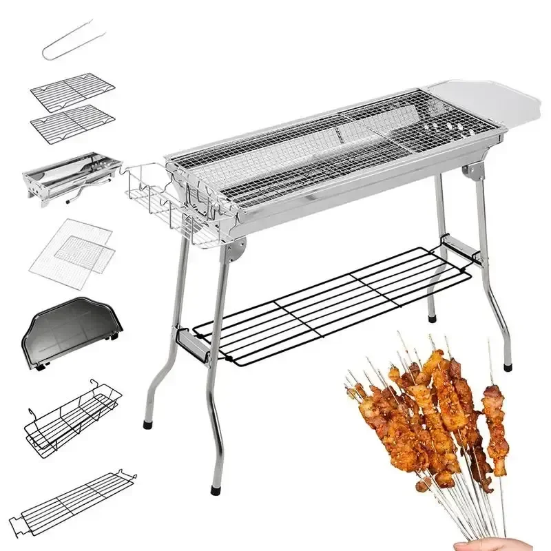 Outdoor Camping Grill Barbecue Oven Household Folding Barbecue Grill Stainless Steel Camping Grill Barbecue Charcoal Grill