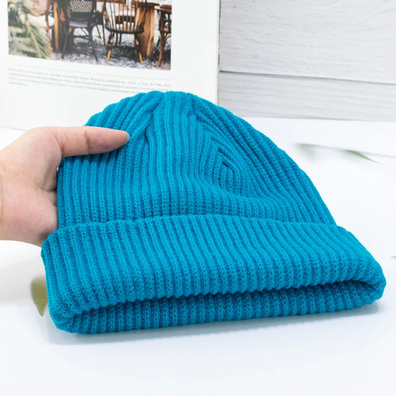 Custom Knit Beanies Autumn and Winter Solid Elastic Color Striped Knitted Beanie Skull Hat Embroidery Hats With Custom Logo