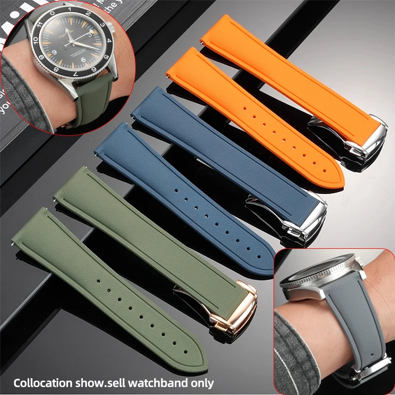 Tali FKM Pola Tenun Universal 20/21/22Mm untuk Omega Breitling Mido Gelang Pengganti Tali Jam Tangan Karet Fluoro Rilis Cepat