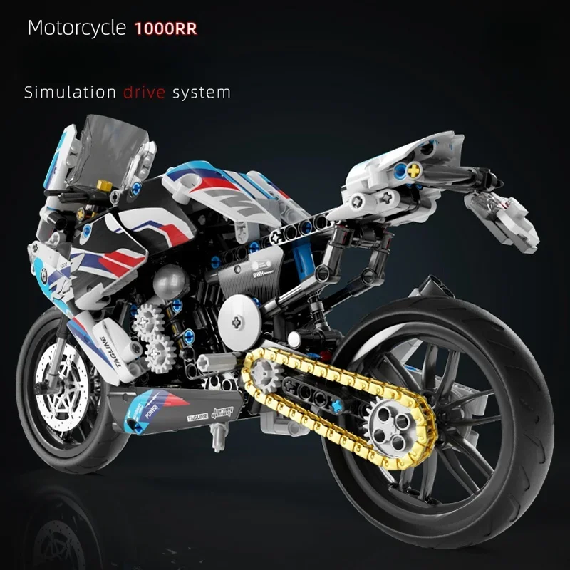 589pcs การวิเคราะห์รถจักรยานยนต์ M1000 RR Racing รถ Building Block รุ่น Moc รถจักรยานยนต์ของเล่นอิฐสําหรับแฟนของขวัญ