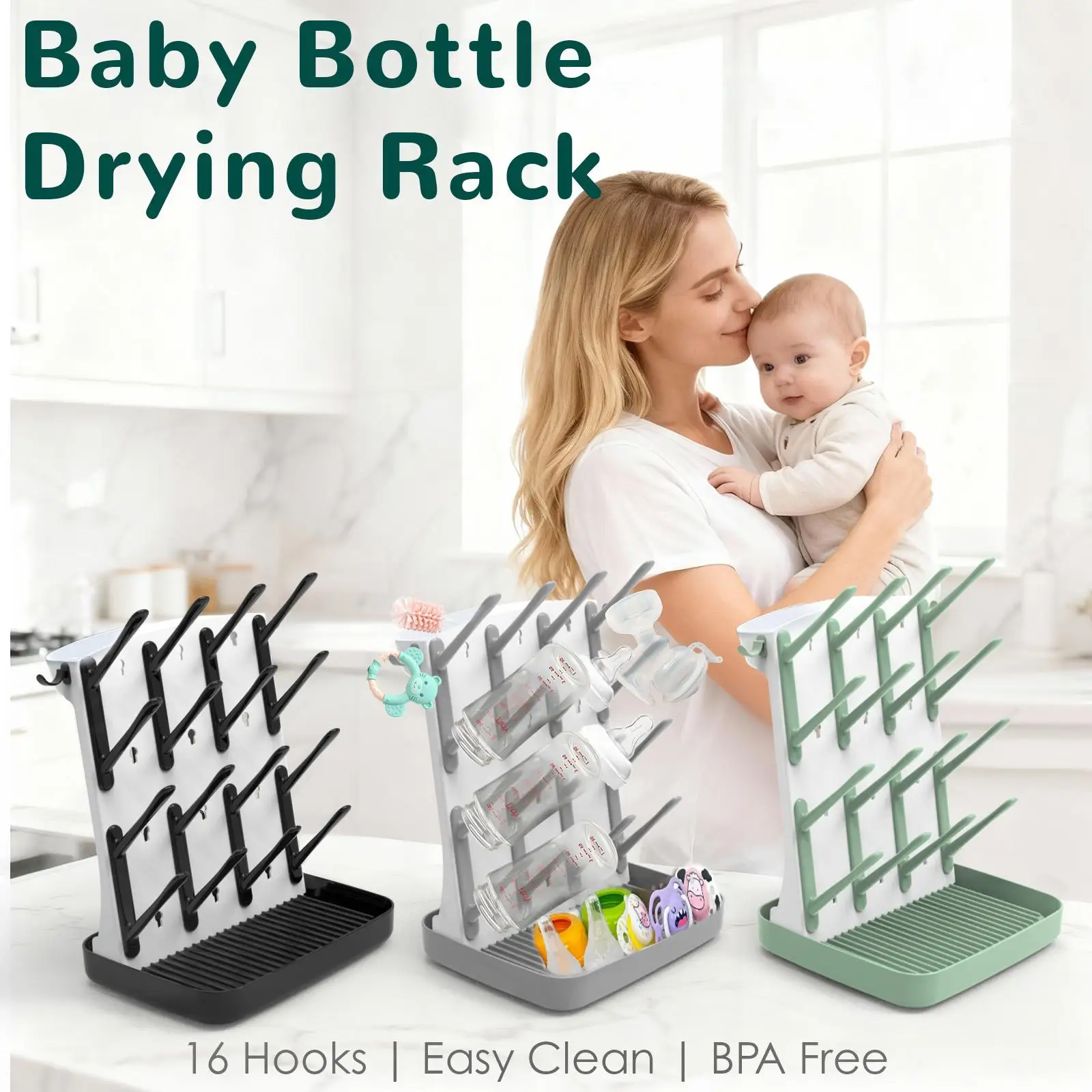 Multi-Functional Baby Bottle Drying Rack ABS Plastic Durable Infant Feeding Cup Drainer Stand Pacifier Nipple Organizer Stable Tree Holder for Nursery Toddler Accessories Space Saving Home Storage