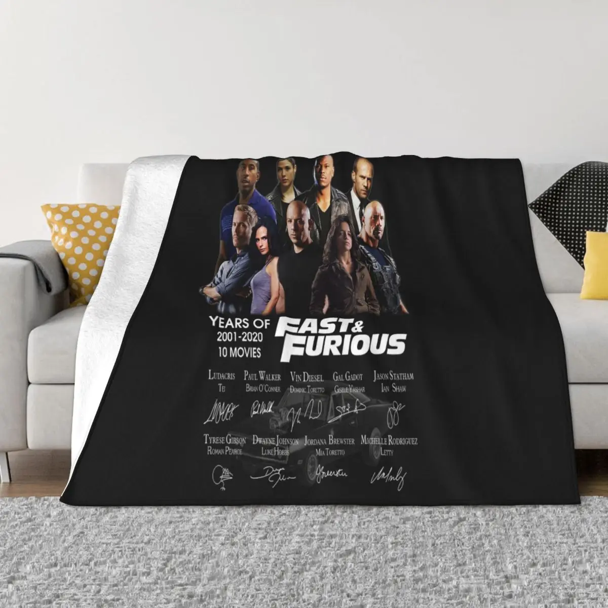 Fast Furious Years Of 2001 2020 10 Movies Signature Men Women Black Pure Funny Throw Blanket