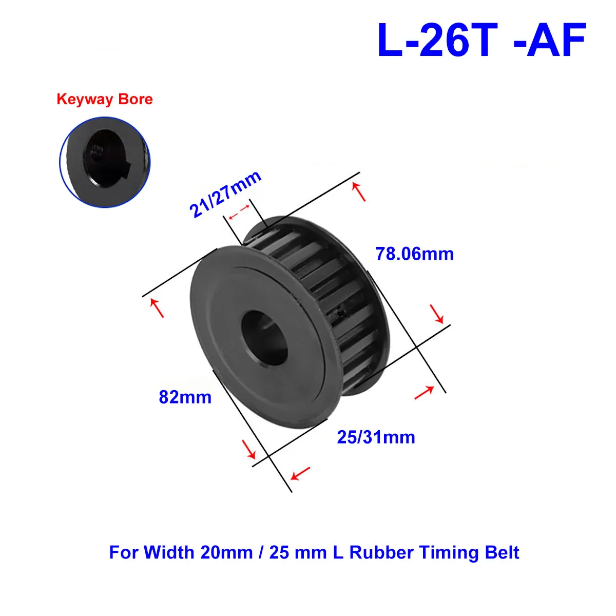 45# Steel Timing Pulley L-26T Keyway Bore 14~28mm Pitch 9.525mm Synchronous Belt Pulley For Width 20/25 mm L Rubber Timing Belt