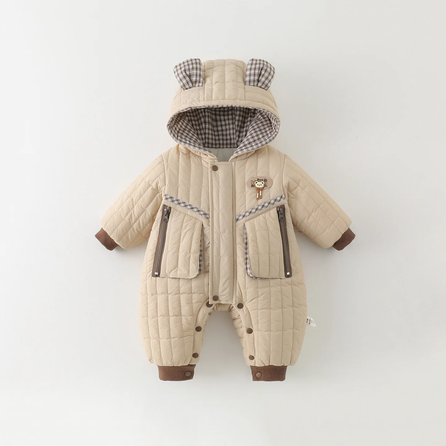 IYEAL Baby Boys Girls Winter Quilted Hooded Romper Warm Fleece Lined Thick Warm Long Sleeve Zipper Pocket Infant Jumpsuit