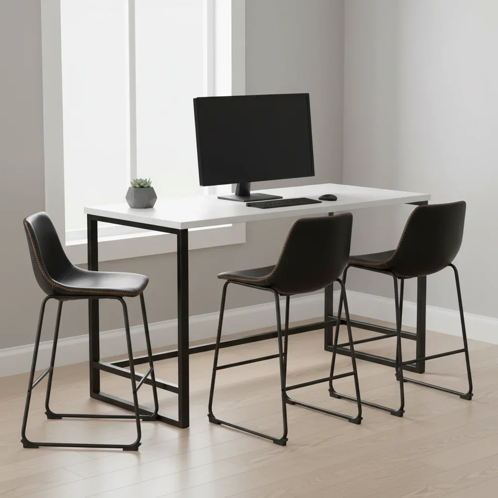 Conjunto de 2 bancos de bar modernos de couro sintético com pernas de metal e altura de balcão de 30 polegadas para ilha de cozinha preta