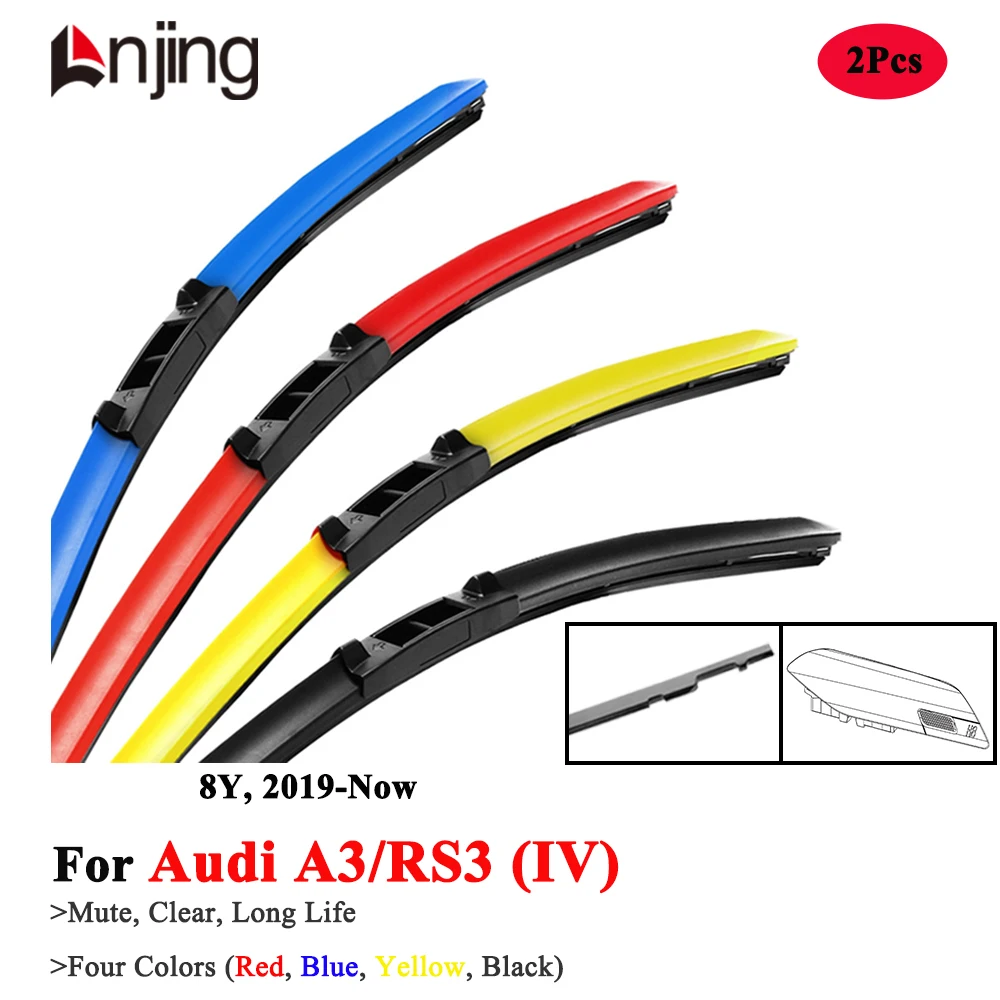 LNJING Colorful Wiper Blades For Audi A3 RS3 8Y 2019 2020 2021 2022 2023 2024 Car Accessories Red Blue Yellow Windshield Wipers