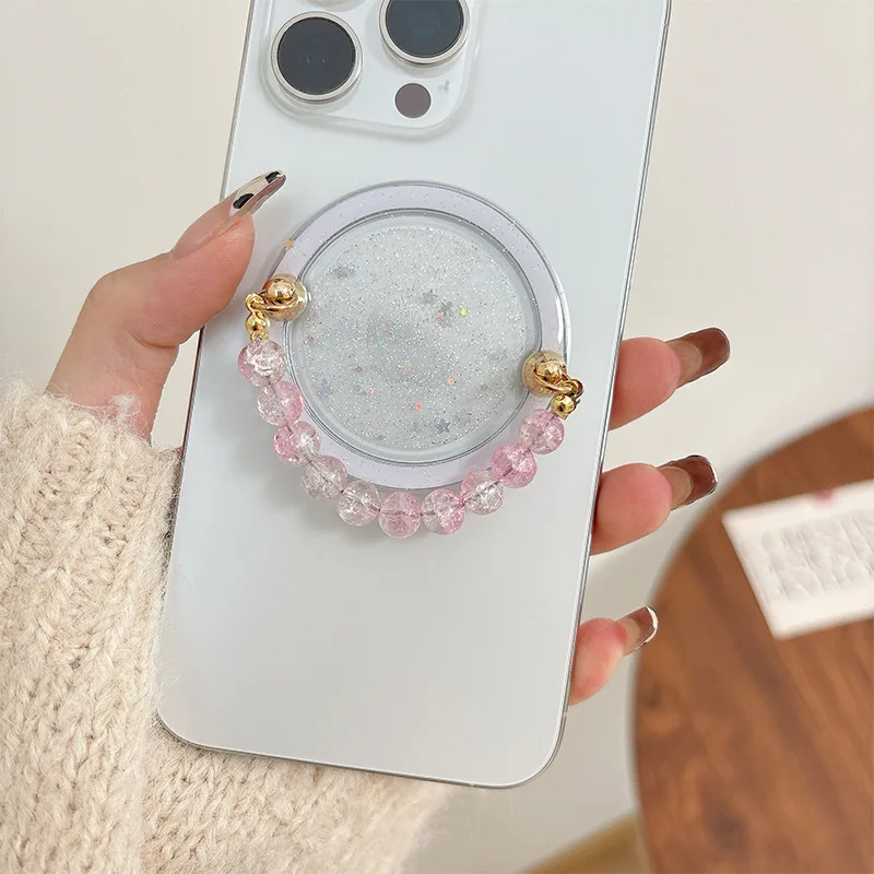 حامل هاتف مغناطيسي بسلسلة شفافة لامعة مع حلقة لملحقات Magsafe Universal Smart Tok Lazy Bracket