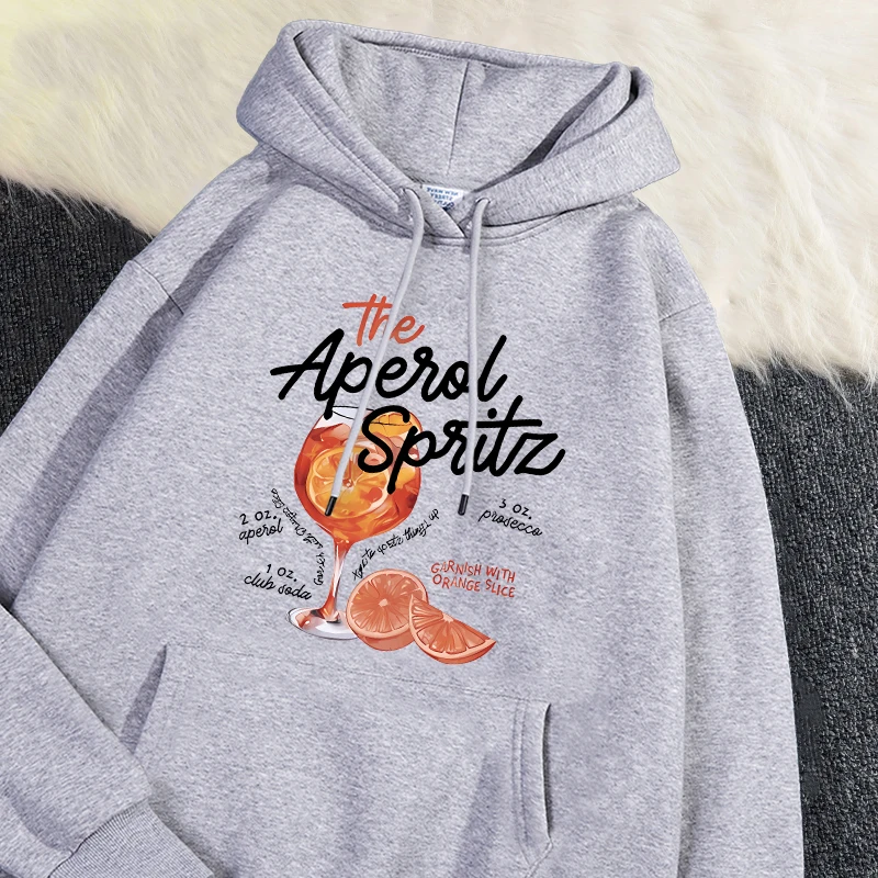 Winter Womans Hoodie The Aperol Spritz Retro Cocktail Printing Sweatshirt Loose Pocket Warm Fleece Pullover Kawaii Sportswear