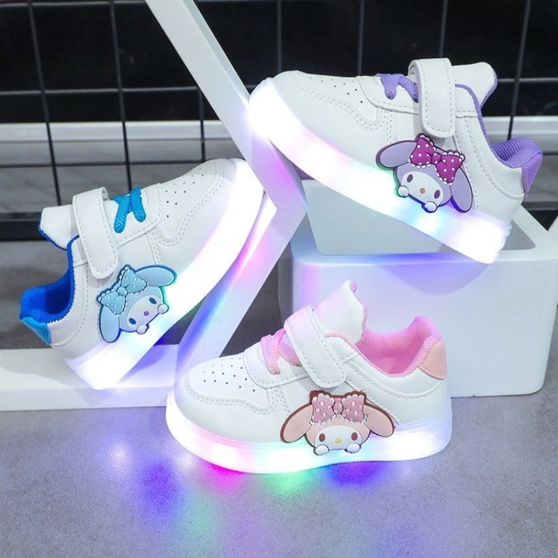 

Kids'Casual Shoes My Melody PU Leather Led Light Spring Shoes For Girls Anti-slip Soft Bottom Purple Pink Shoes Size 21-30