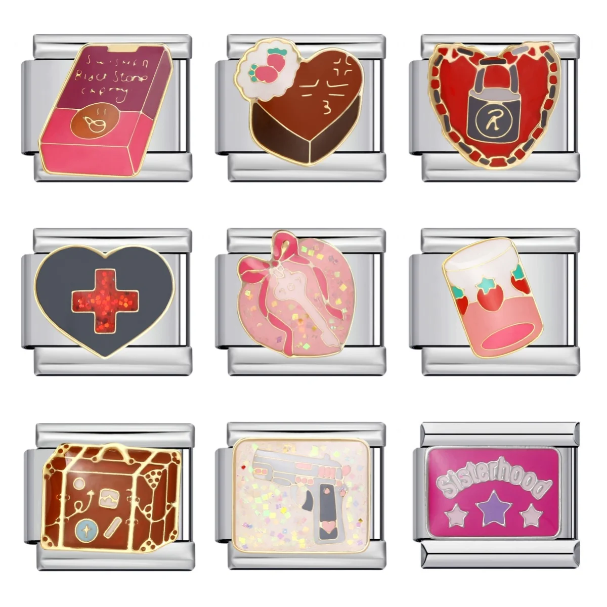 URING Trendy Punk Y2k Cake Lock Italian Charms Link Fit 9mm Stainless Steel Bracelet Making DIY Jewelry for Sweet Women Female