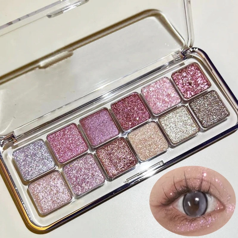 Sombra de ojos con purpurina brillante, paleta de maquillaje con diamantes de imitación, pigmentos de ojos de melocotón mate de baja saturación, cosmético de fiesta resistente al agua