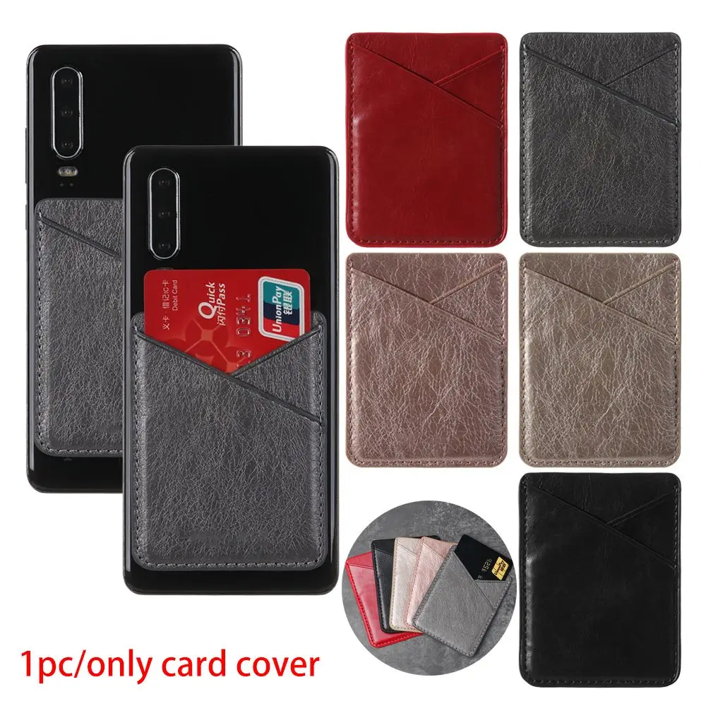 Solid Double-deck Adhesive Sticker Card Holder Bag Pouch Cellphone Pocket Wallet Case