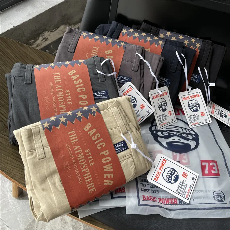 

Spring New American Retro Heavyweight Woven Twill Stretch Pants Men's Pure Cotton Washed Slim Straight Business Casual Trousers