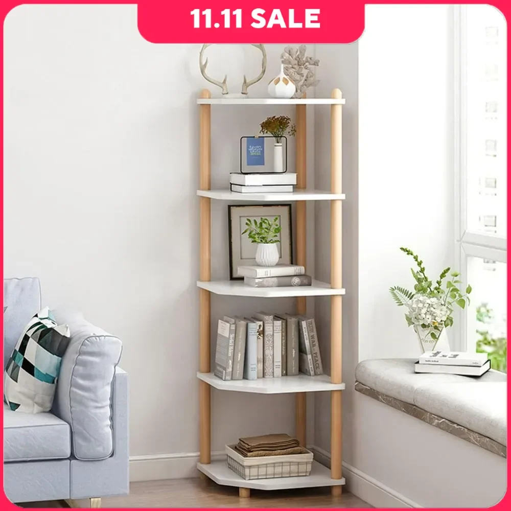 

5-Tier Wooden Corner Bookshelf - Modern Open Bookcase, Free Standing Storage Rack,Bookshelfs