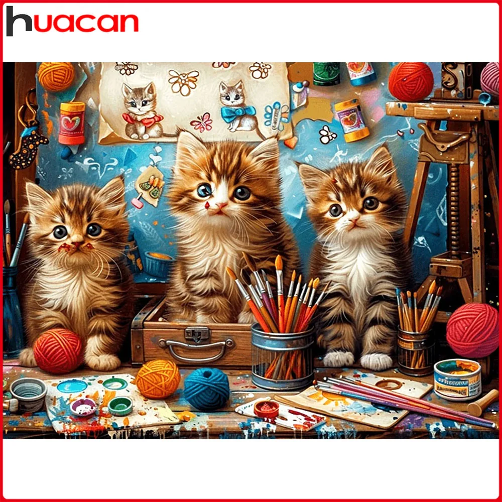Huacan Vollquadratische und Runde Diamant-Malerei Katze Diamant-Mosaik Tier Neue Kollektion 2026 Handgefertigtes Geschenk