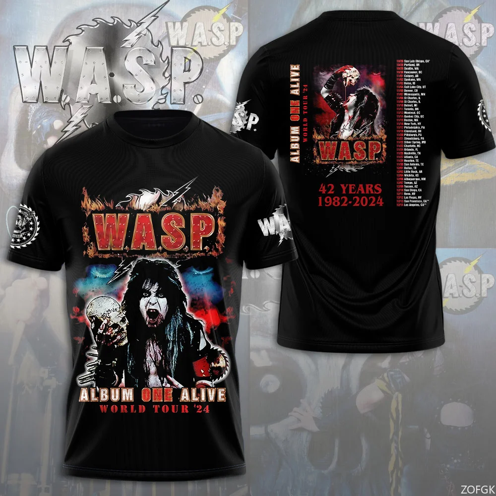 Koszulki z nadrukiem 3D W.A.S.P Rock Męskie Damskie Hip Hop Trend Krótki Rękaw T-Shirt Y2k Oversize Streetwear Odzież Męska