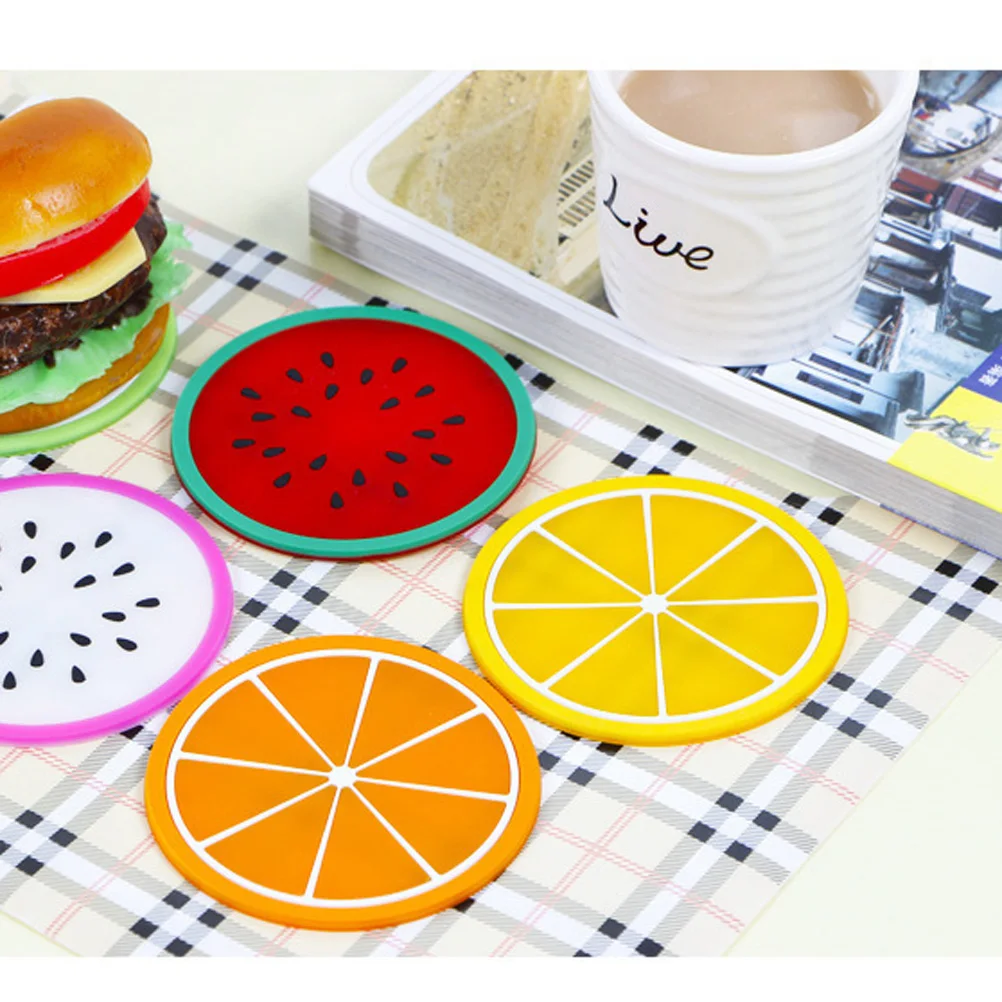 

5 pcs Silicone Fruit Pattern Cup Mat Heat Resistant Non Slip Coaster Drink Pads Dishwasher Safe Table Protector For Hot