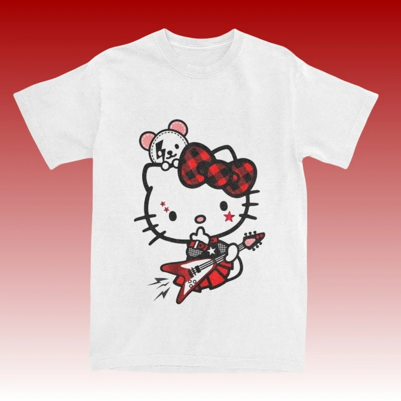 

Футболка MOTO-Hello Kitty, летняя модная трендовая футболка в стиле ретро, повседневная футболка, женская одежда с короткими рукавами и принтом