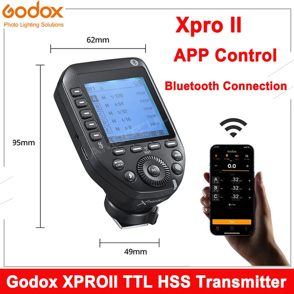 

Godox XPro II XproII TTL HSS Wireless Bluetooth Flash Trigger 2.4G Transmitter LCD Screen or Canon Nikon Sony Fuji Olympus Penta