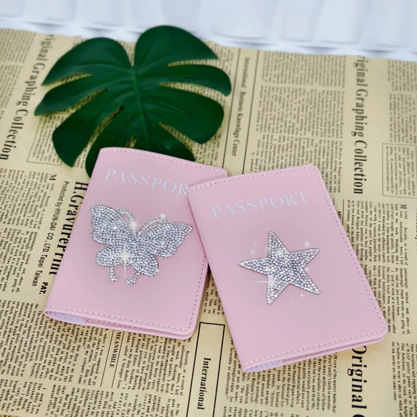 1 Piece Butterfly Star Rhinestones Passport Cover Case Holder Wallet Card Holder Fashion Travel Accessories for Women or Girls