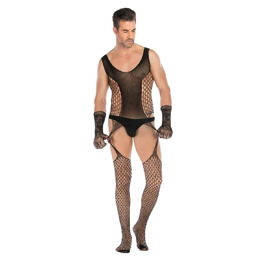 Men's Sexy Bodysuit Underwear Stocking Suit Male One-Piece Mesh Clothing Comfortable Breathable Intimate Apparel