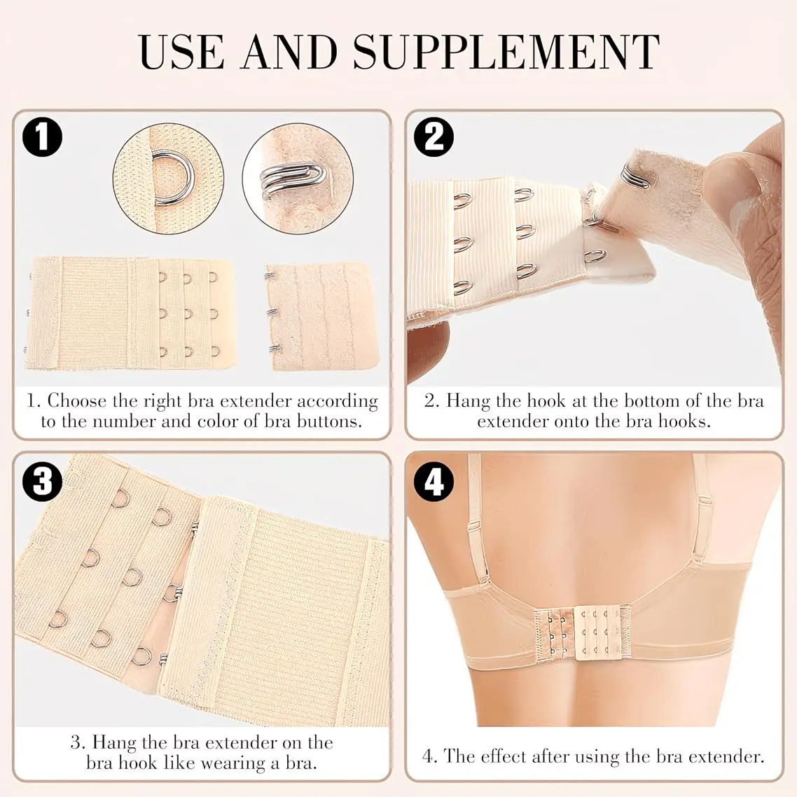 8pcs Women's  Solid Color Elastic Bra Extender | 3-Hook Adjustable Belt Buckle, for Plus Size, Low-Cut Bras, Nursing & Everyday image 5