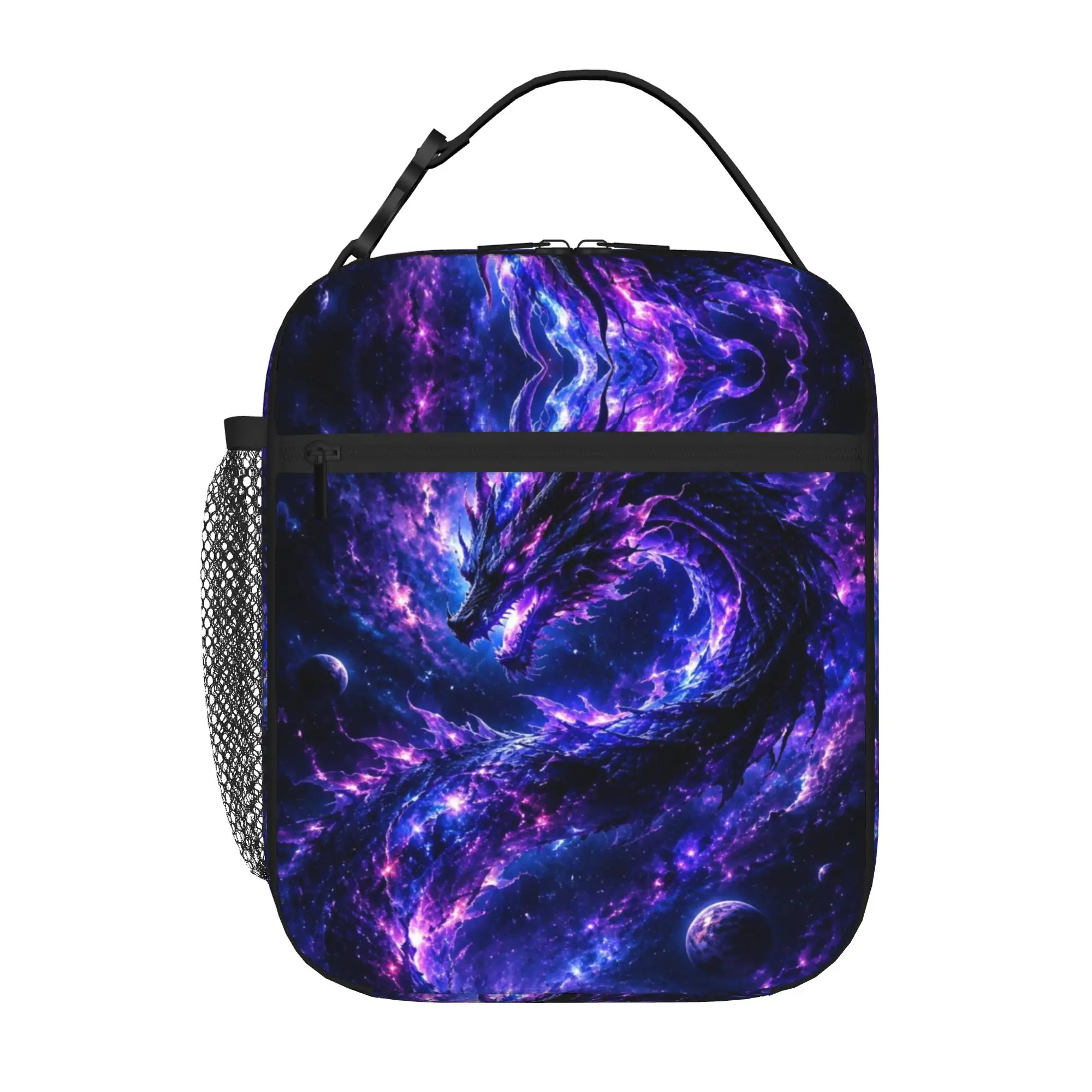Back to school season  Picnic Bag Purple Galaxy Nebula Space Dragon Graphic Fashion Good Quality Daily Snack Storage Lunch Bag