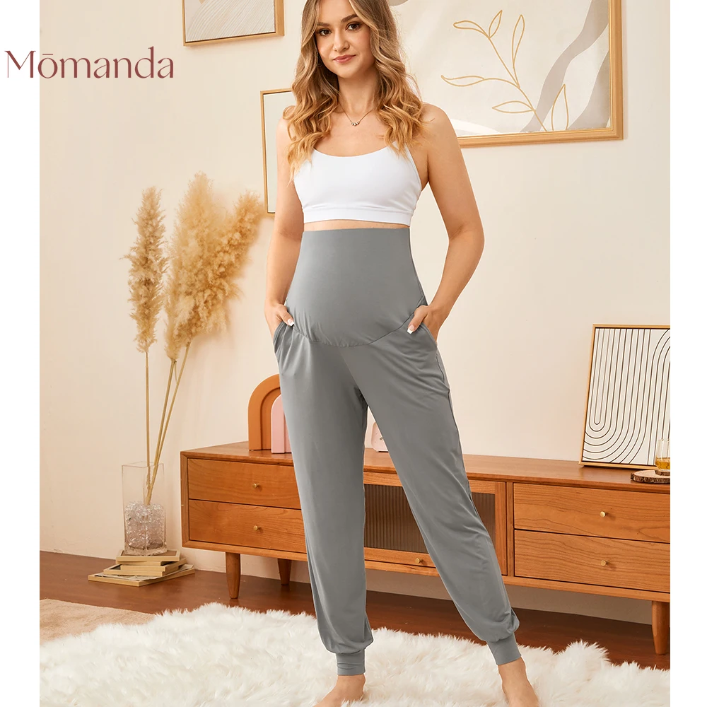 Momanda Mutterschaft Workout Yoga Hosen Mit Taschen Über Die Bauch Unterstützung Stretch Casual Lose Weiche Für Schwangere Frauen