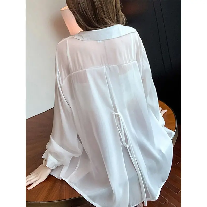 

Simplicity Fashion Summer Women's Solid Polo-Neck Bandage Single Breasted Korean Long Sleeve Loose Sunscreen Clothing Tops