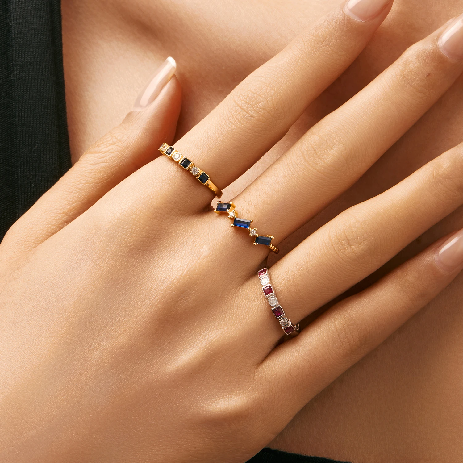 Women's 925 Sterling Silver Rainbow CZ Vintage Stackable Ring
