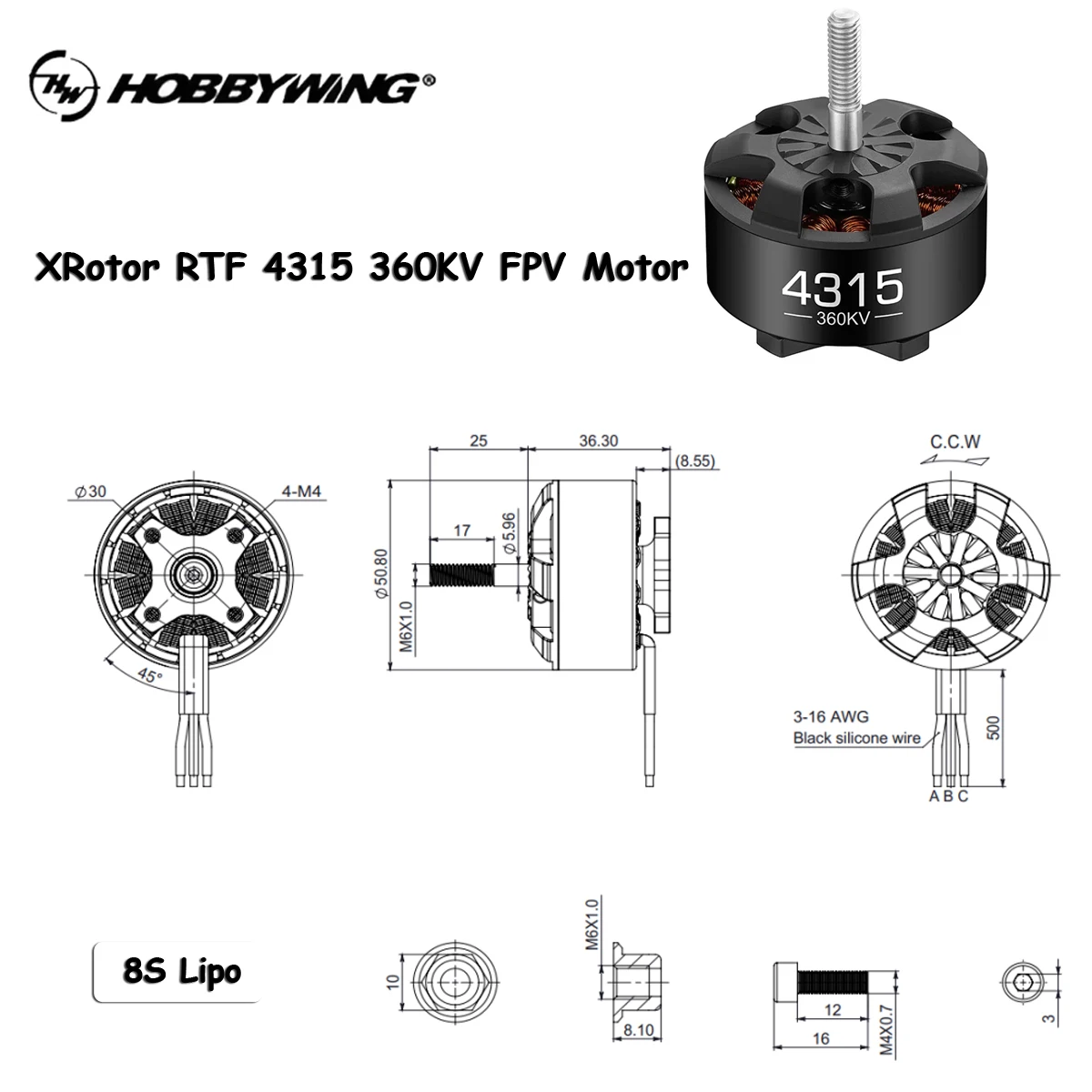

Hobbywing XRotor 4315 360KV Brushless Motor FPV Motor for 15inch FPV Multirotor Helicopters RC Airplanes Drone BLDC Motor Parts