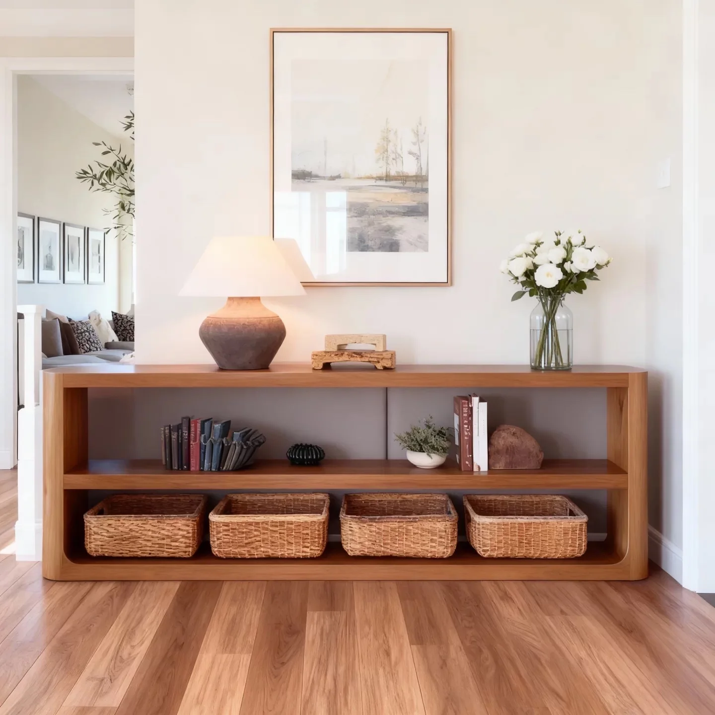 

HYS Solid Wood Sofa Rear TV Locker Simple Storage Cabinet Living Room Wall Entrance Table Bedroom Floor Shelf