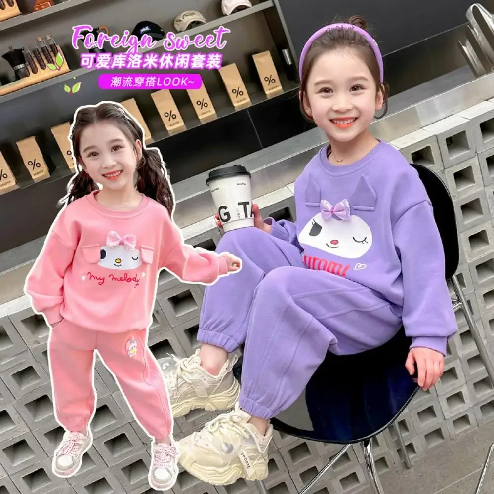 

Anime Sanrio Girls Sweatshirt Pants Kuromi My Melody Sportssuit Casual Suit Spring Autumn Children's Clothing Set Tracksuit Hot