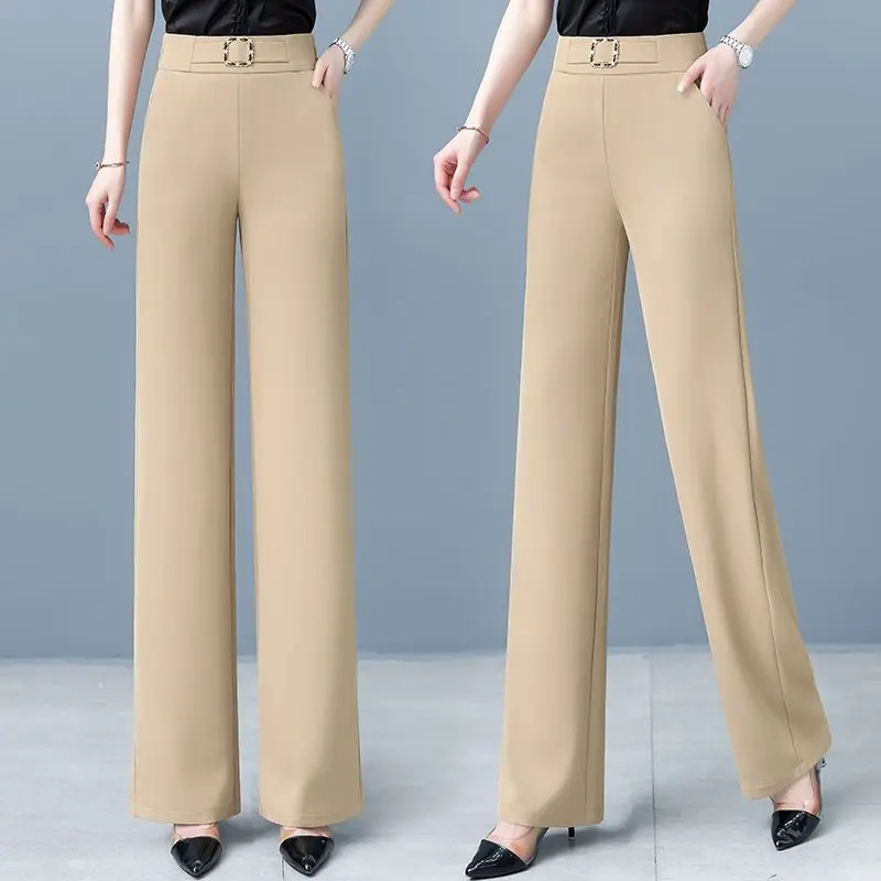 Dragon Fruit Color Casual Wide Leg Pants for Women's Summer New High Waisted Loose Hanging Thin Straight Leg for Women's Pants