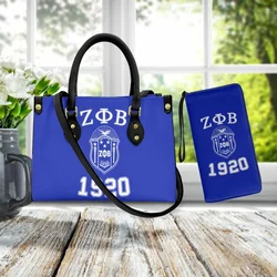 Zeta Phi Beta Purse Custom Sorority Gift High Quality Leather Women Handbags Set of 2 Casual Travel Girls Wallets Card Holder