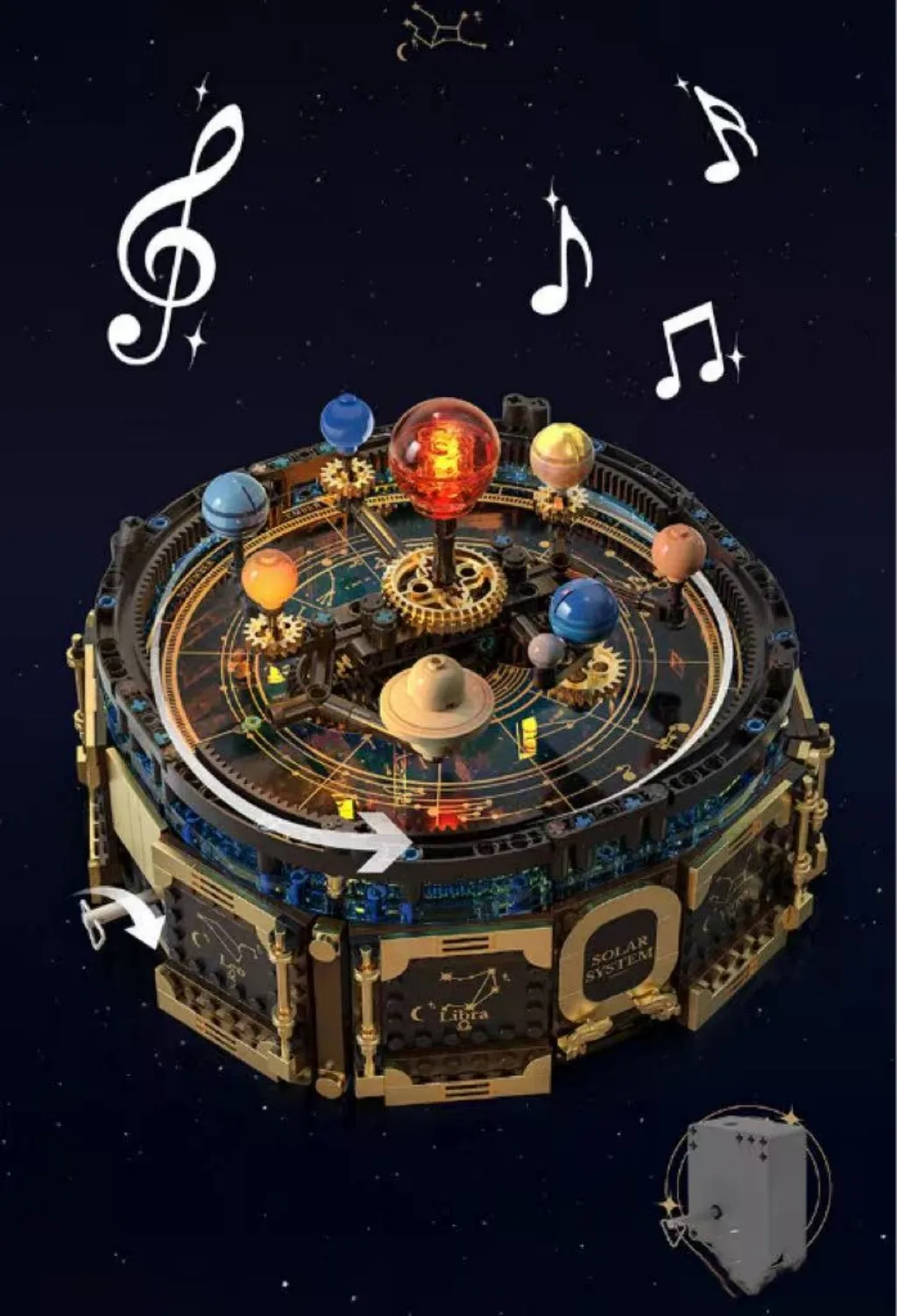 Solar System Rotating Music Box Building Blocks | Light‑Up Revolving Planets, Retro Star Map Music Box, Romantic Starry‑Sky Collectible Gift