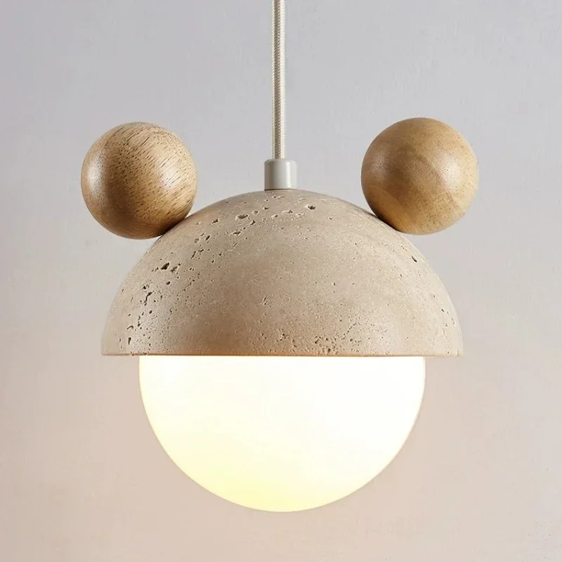 Led Chandelier Children's Bedroom Bedside Pendant Lamp Cute Boy And Girl Hanging Light Cream Style Stone Home Room Decoration