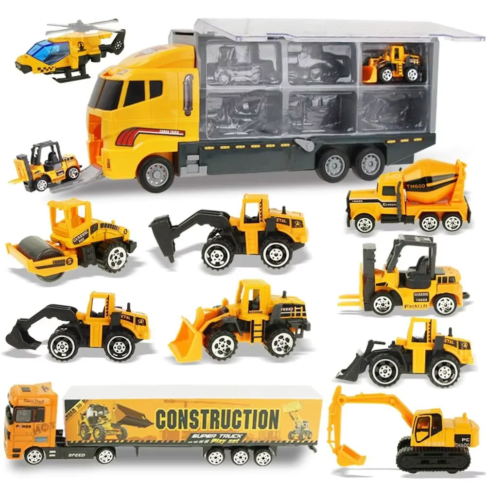 12in1 Mini-Konstruktionsmodellfahrzeug 1:64 Alloy Engineering Trucks Mini Alloy Cars Loader Bagger Traktor Spielzeug für Jungen Geschenke