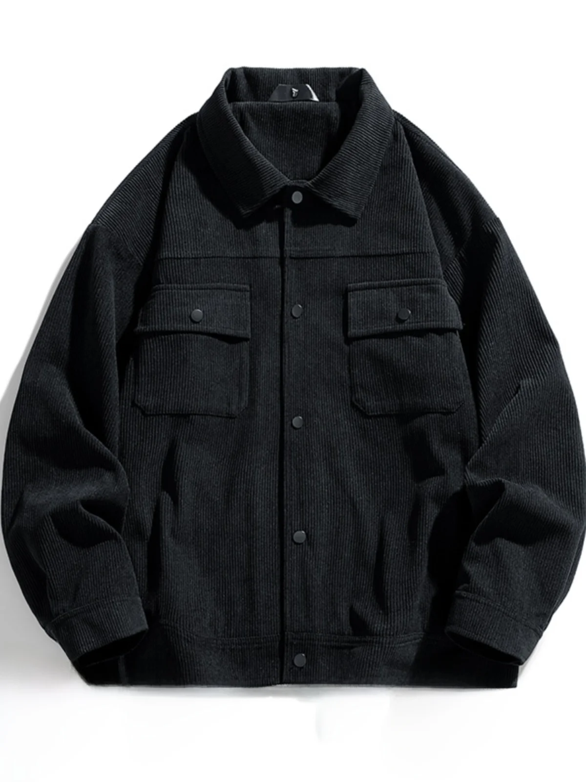 

Retro American Corduroy Jaet Men's Autumn Trendy High-End Workwear Loose Casual Faion Top Youth Long Sve Button Decor