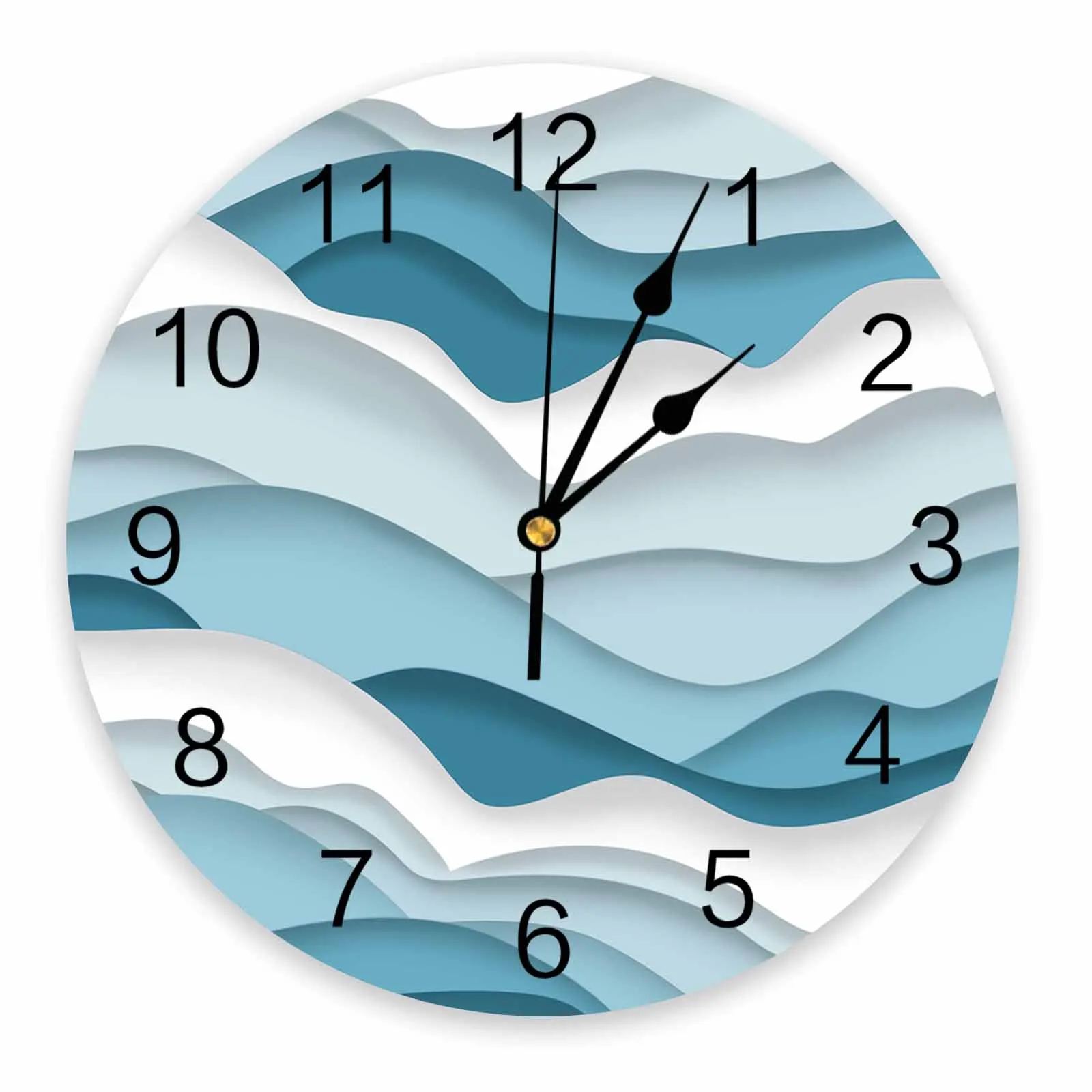 Gradual Ocean Waves And Foam Blue Gradient Printed Wall Clock Modern Silent Clock Living Room Home Decor Wall Hanging Watch