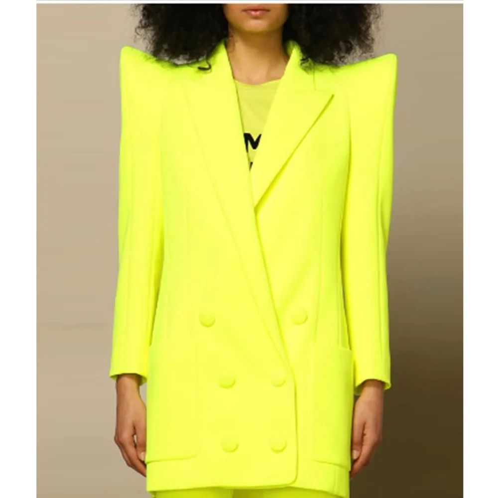 

HIGH STREET Newest Fashion 2024 Designer Jacket Women Peak Strong Shoulder Double Breasted Office Lady Blazer Fluorescein