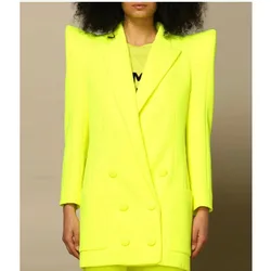 HIGH STREET Newest Fashion 2024 Designer Jacket Women Peak Strong Shoulder Double Breasted Office Lady Blazer Fluorescein