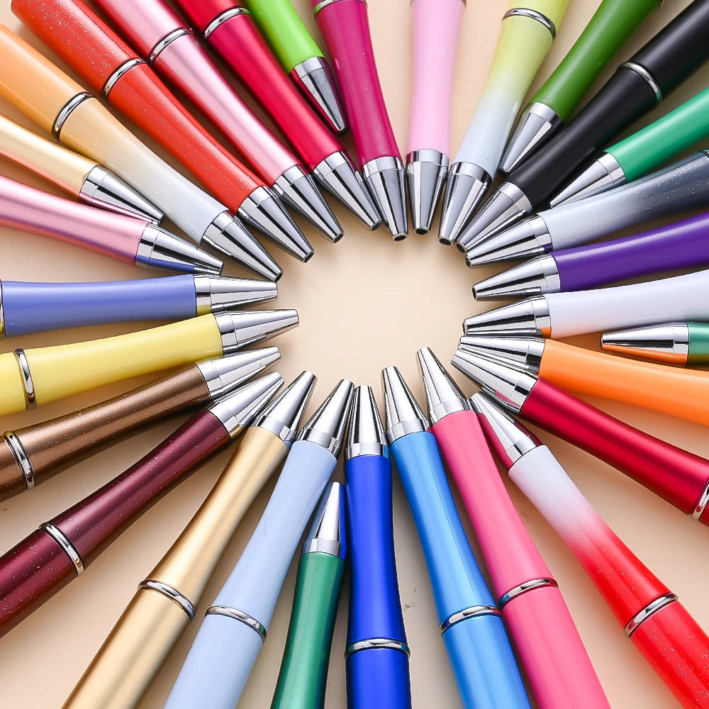 10Pcs Mixed Color DIY Beadable Pens, Plastic Barrel Bead Insertable Ballpoint Pens for Handmade Beaded Jewelry Pen Craft Making