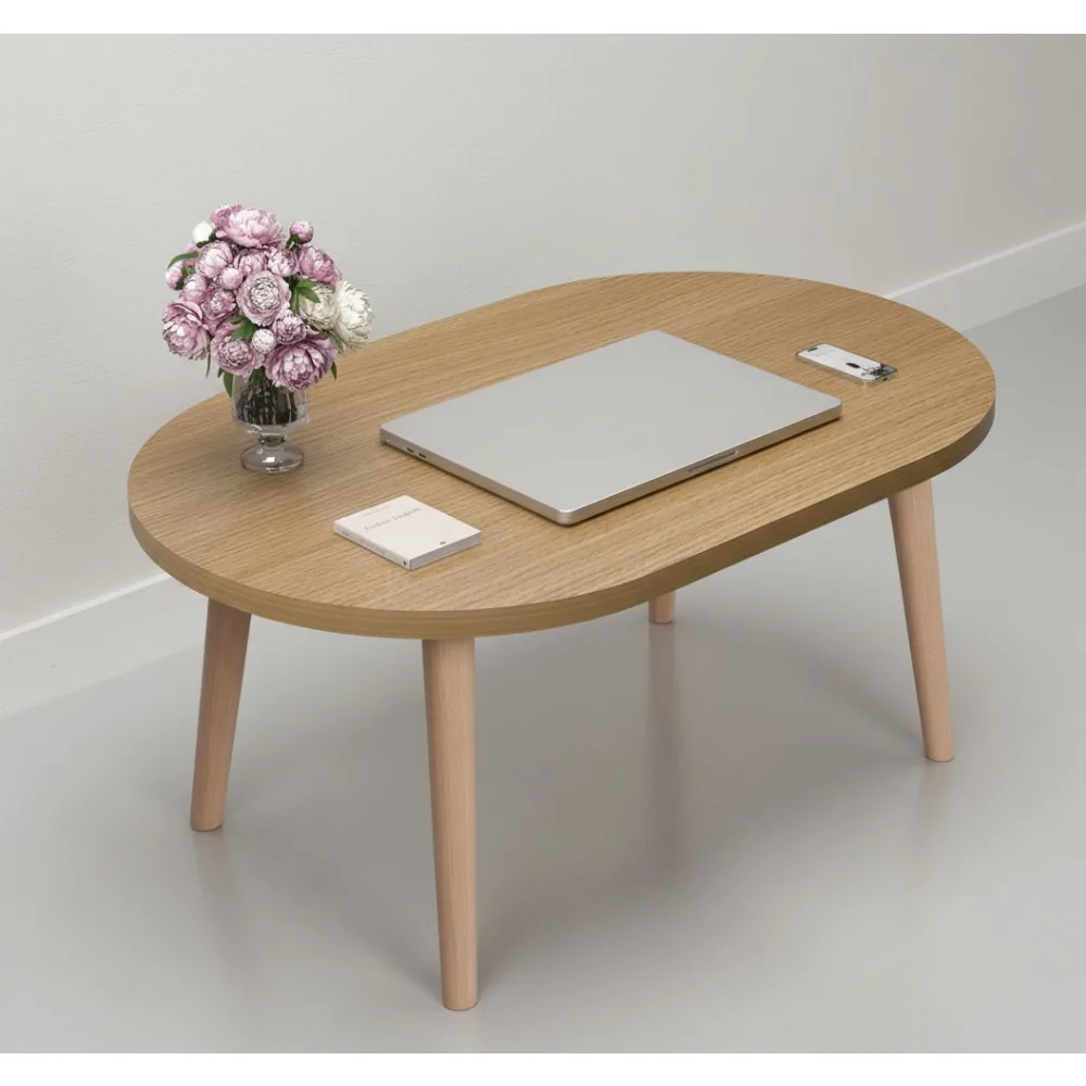 

Компактный овальный журнальный столик для небольших помещений, напольный стол с ножками из массива дерева, мебель для гостиной в японском стиле