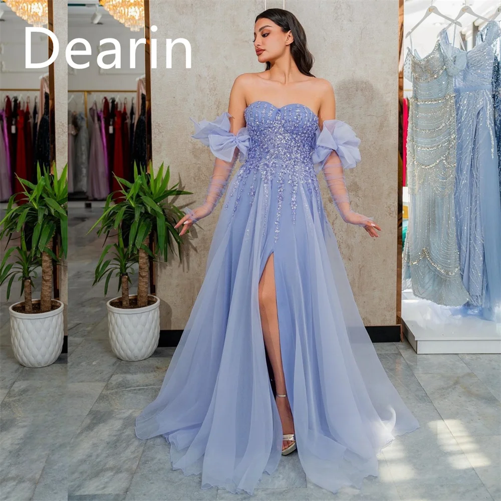 

Customized Formal Gown Dearin Off-the-shoulder A-line Floor Length Skirts Tulle Bespoke Occasion Dresses Evening Saudi Arabia Pr