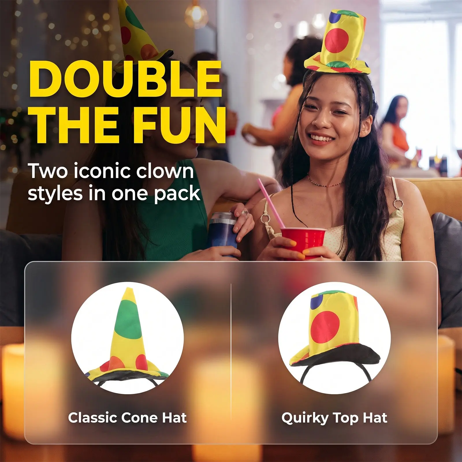2Pcs Funny Clown Headband Set for Halloween, Carnival & Birthday Party – Comfortable Fit, Unique Design