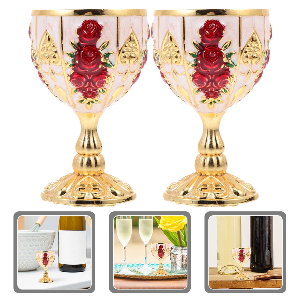 

2Pcs Retro Style Wine Cup Small Metal Alloy Mini Drinking Cup Reusable Multipurpose Wine Glass for Bar Home Party