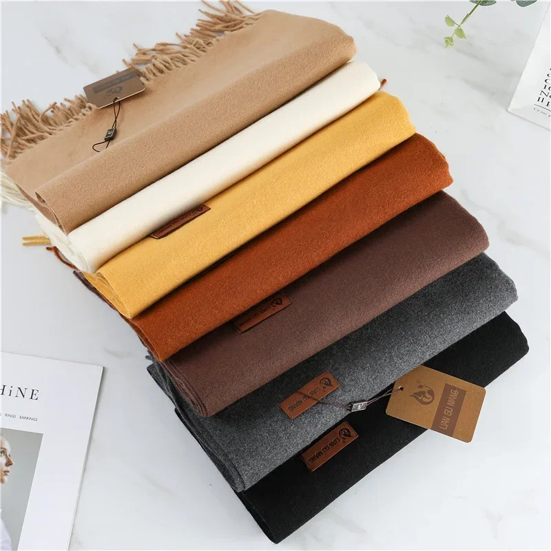 32 Color Solid Thick Cashmere Scarf for Women Large 190*68cm Pashmina Winter Warm Shawl Wraps Bufanda Female with Tassel Scarves