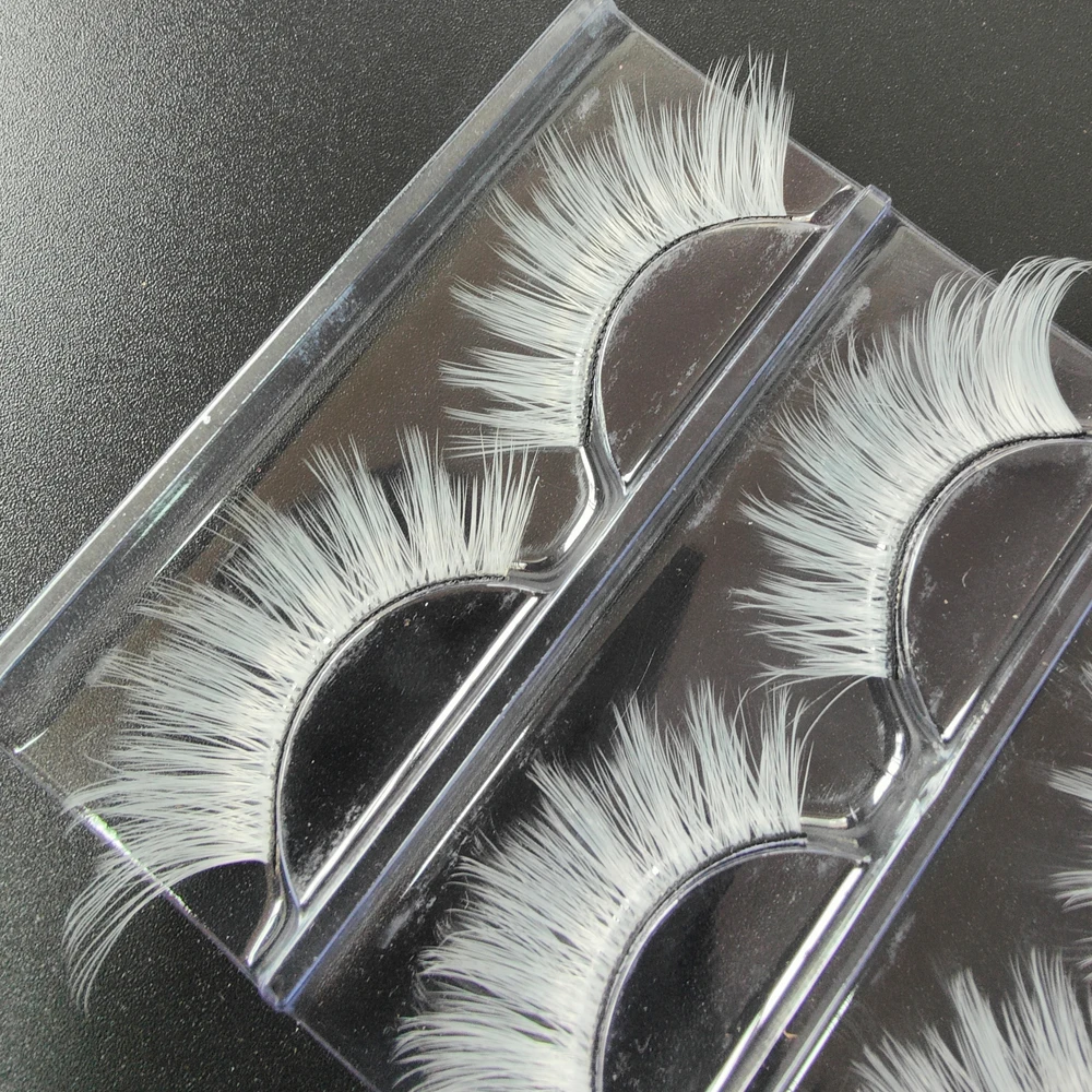 3 Pairs White Eyelashes Black Band Cosplay Makeup Natural Long Cross Strip Eye Lashes Stage Makeup Show Halloween Party