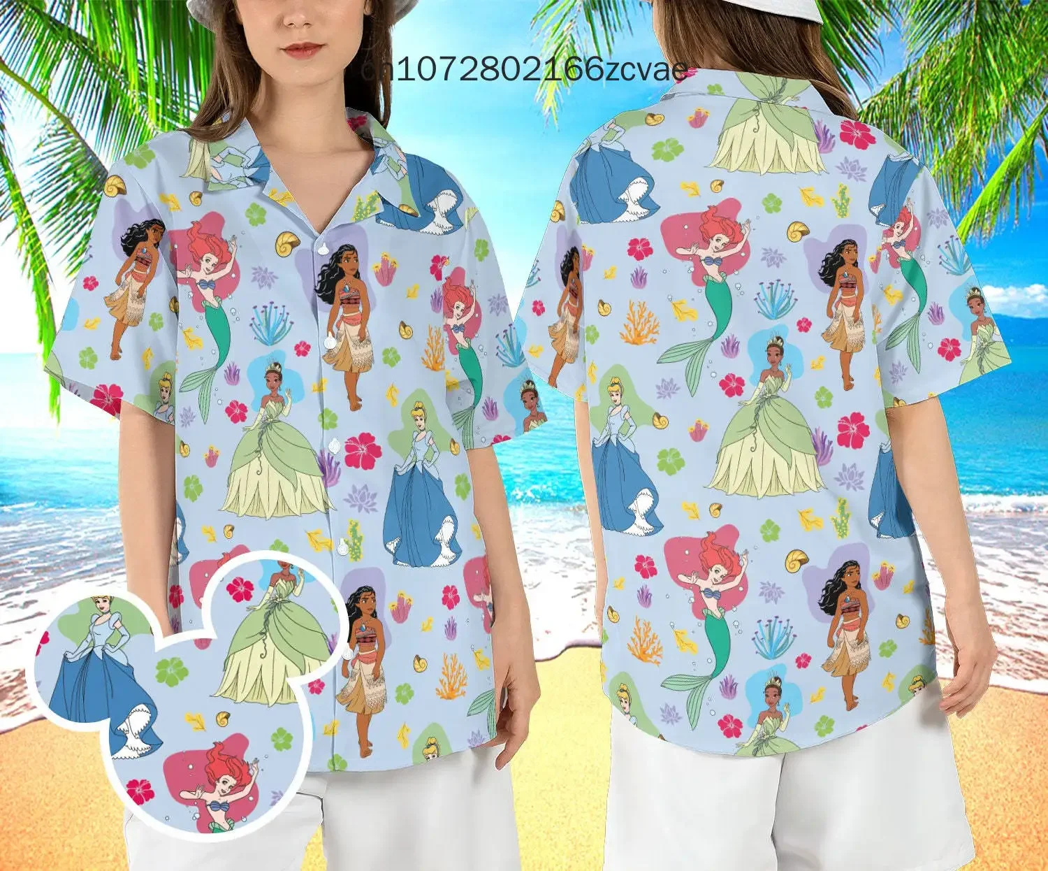 New Disney Moana Princess Hawaii Shirt Men's And Women's Button Disney Hawaiian Shirts Casual Fashion Street Shirts